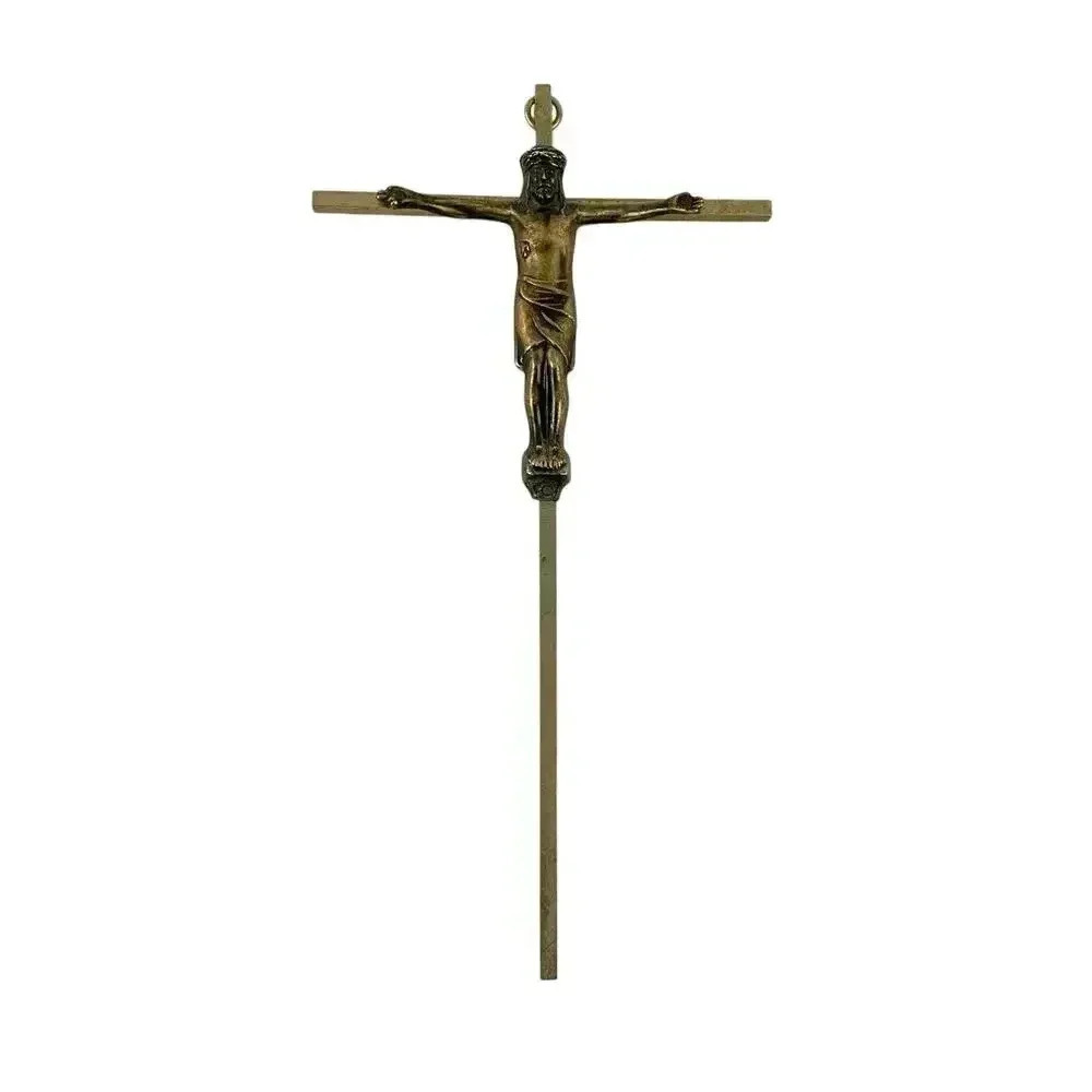VTG Brass Crucifix Cross Jesus Christ Wall Hanging Engraved INRI Religion‎ 9"